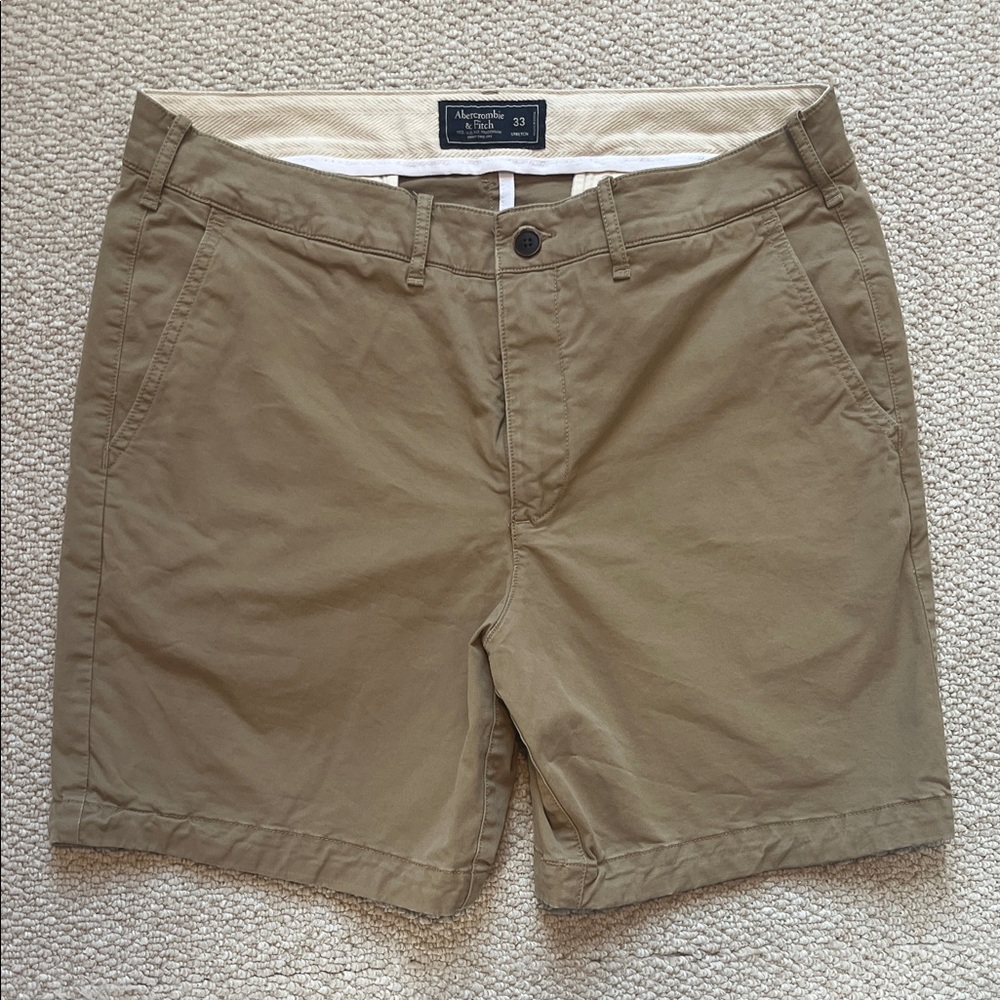 Abercrombie & Fitch Men's Khaki Flat Front Stretch Shorts